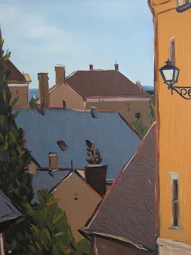 Old City Roofs in a Traditional Oil Painting Style