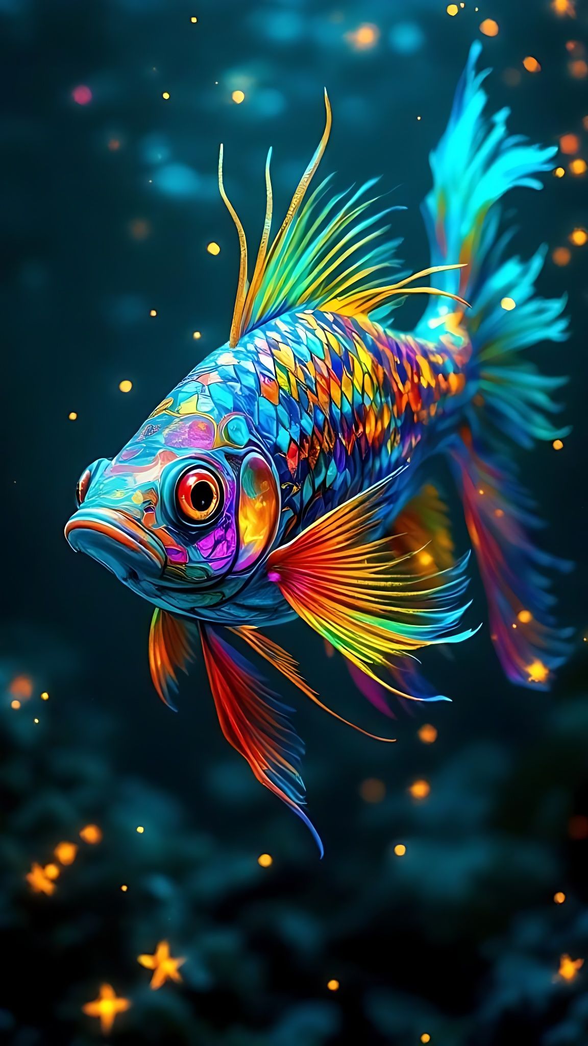 Rainbow Betta Fish in Deep Ocean