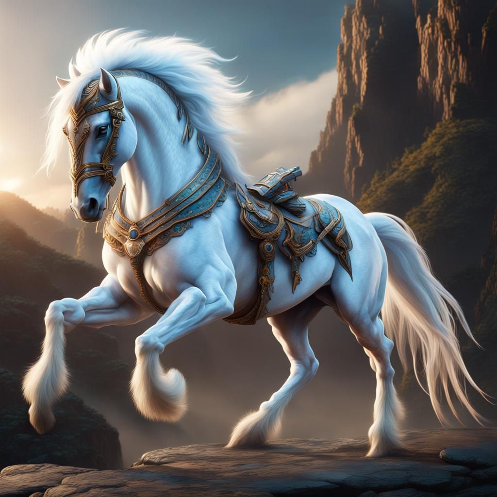 Celestial Warhorse with Braided Mane, Fantasy Concept Art