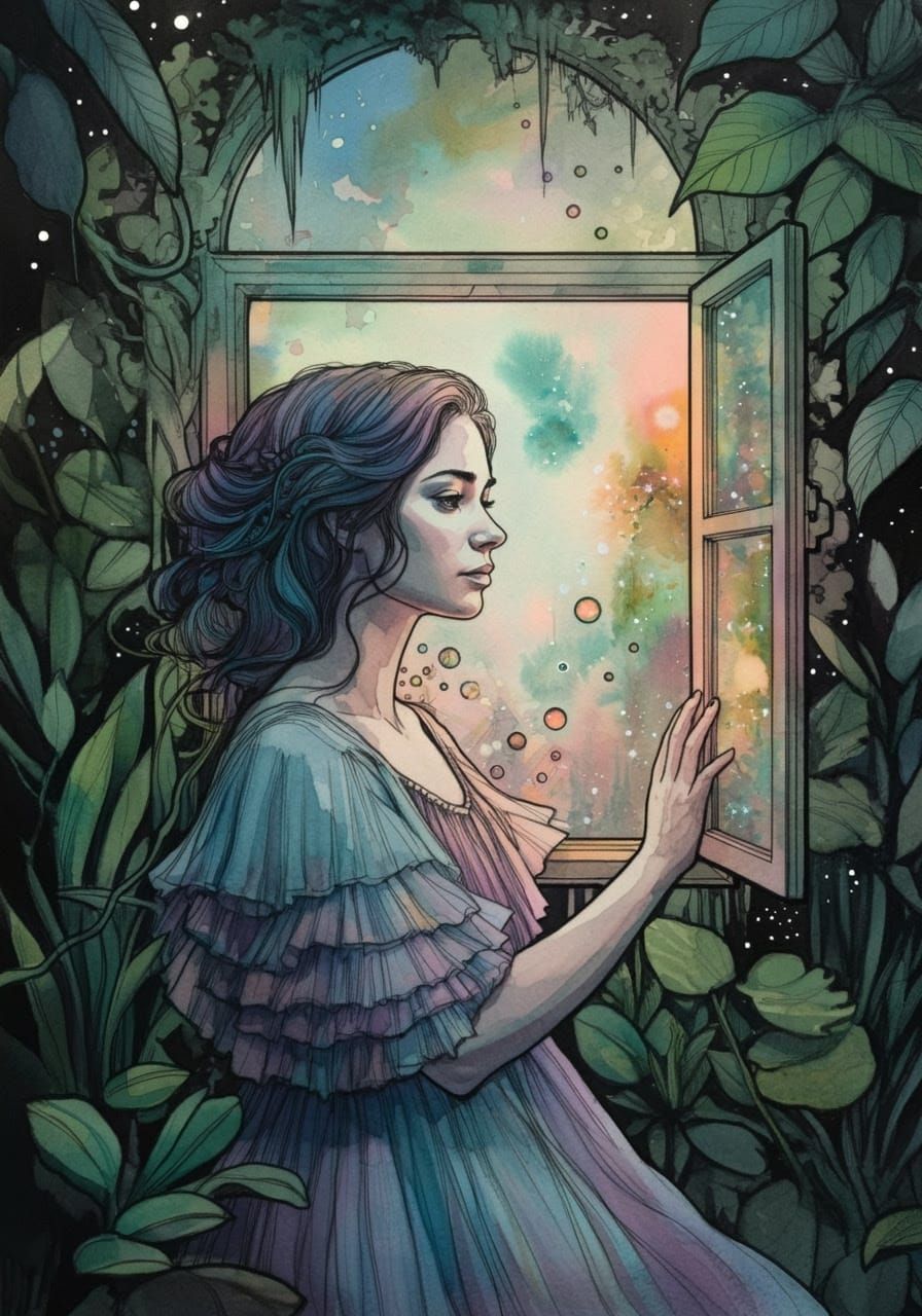 Woman Lost in Ethereal Dreamscapes