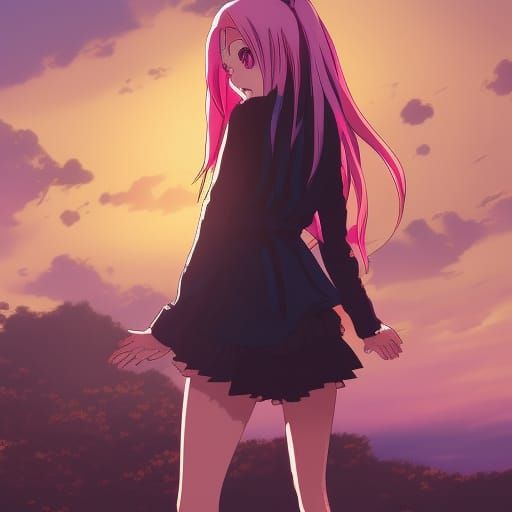 Anime Girls with Pink Hair in Gothic Style