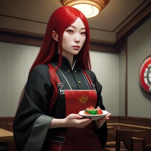 Red Haired Woman with Cheesecake, Digital Art