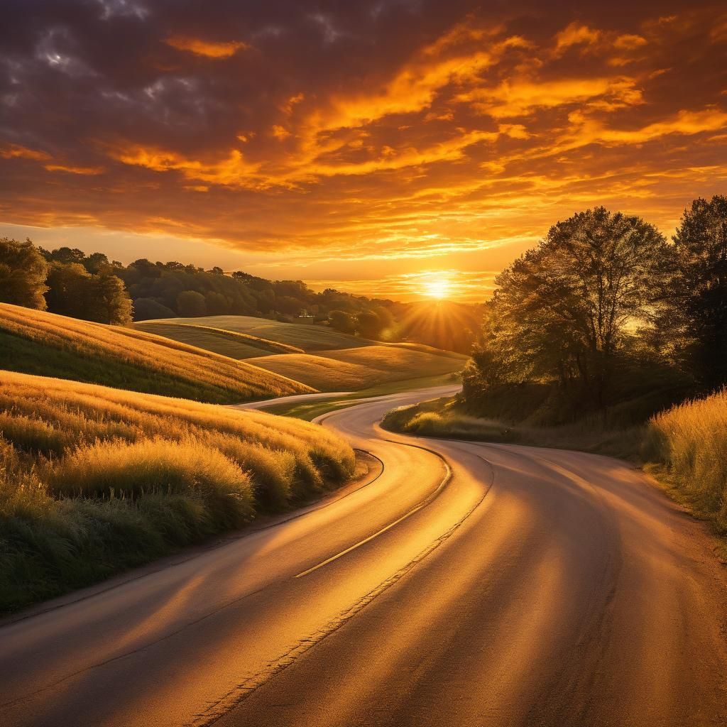 Amber Sunset Waves Over Quiet Street