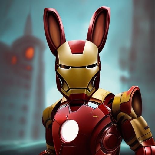 Rabbit as Iron Man: Detailed Digital Art