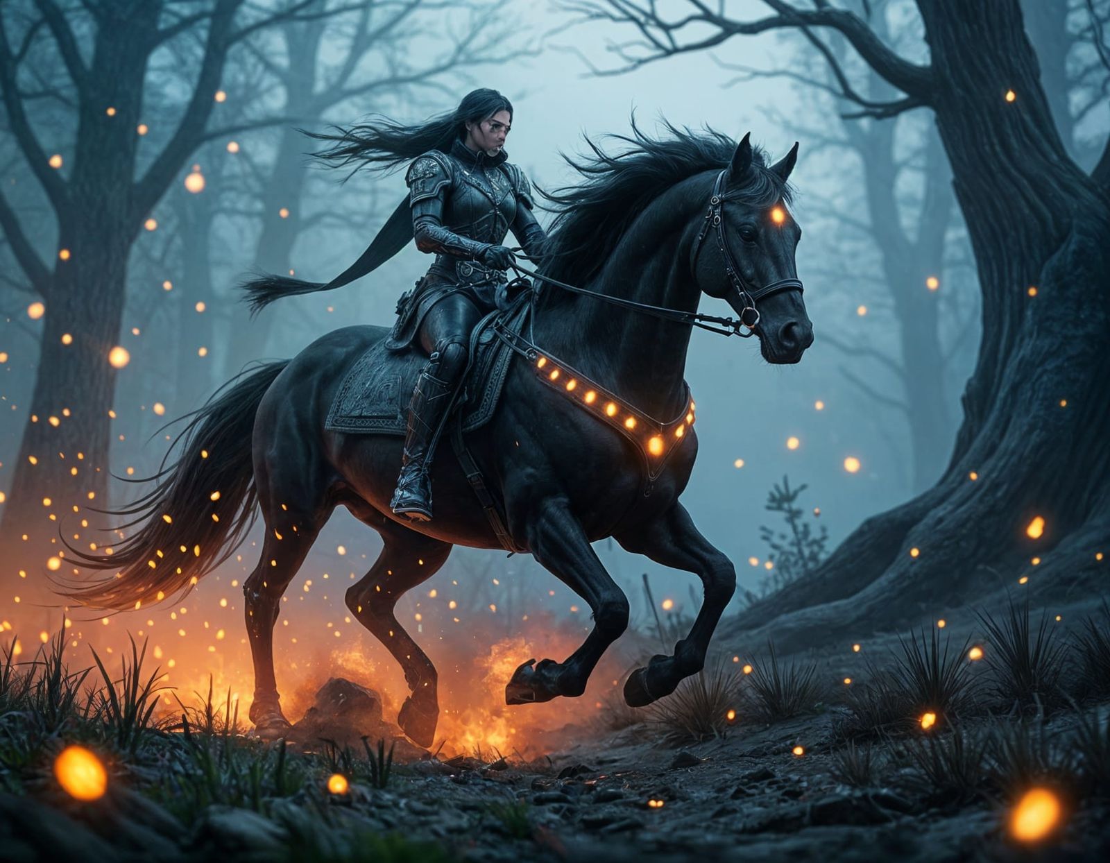 Mystical Black Horse with Glowing Eyes in 3D