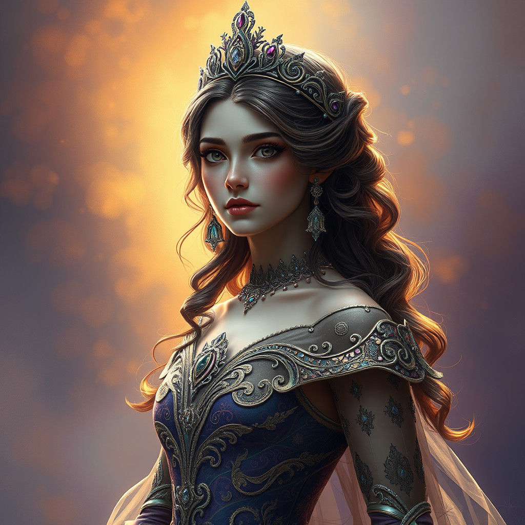 Regal Princess in Gemstone Gown: Fantasy Concept Art