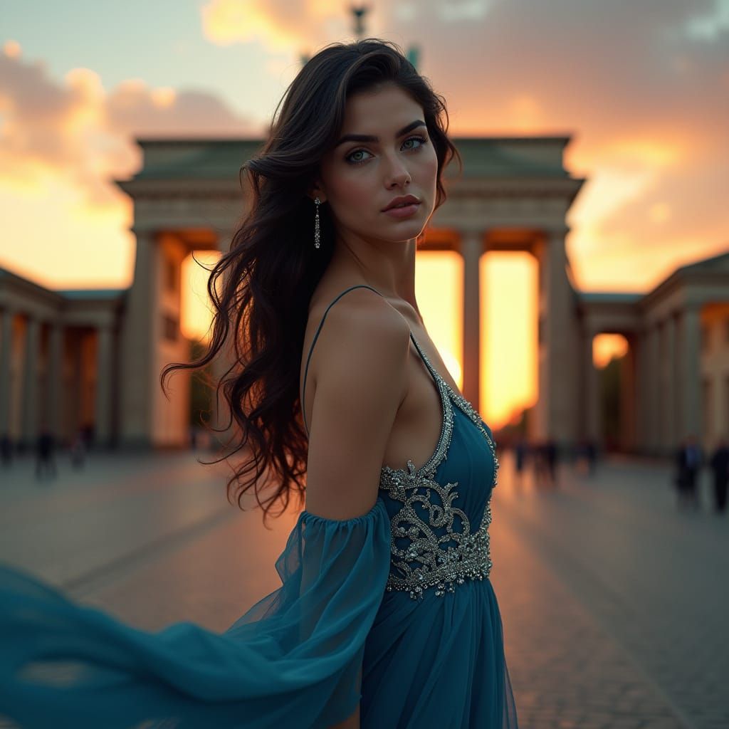 Stunning Young Woman in Elegant Blue Evening Gown at Branden...
