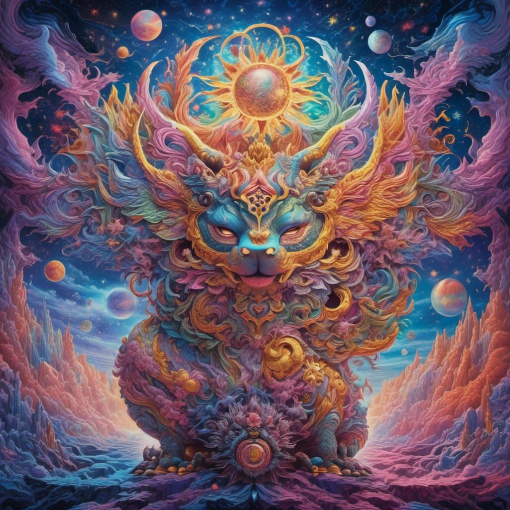 Holographic Astral Cosmic Illustration in Mixed Media