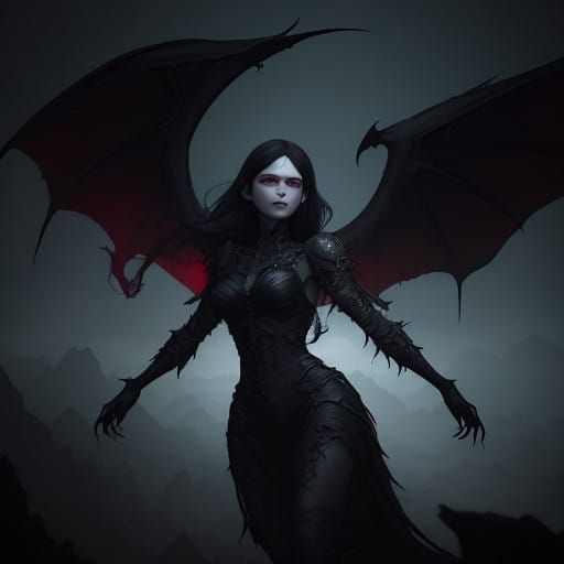 Lilith Spreads Her Dark Wings in Fiery Hellish Sky