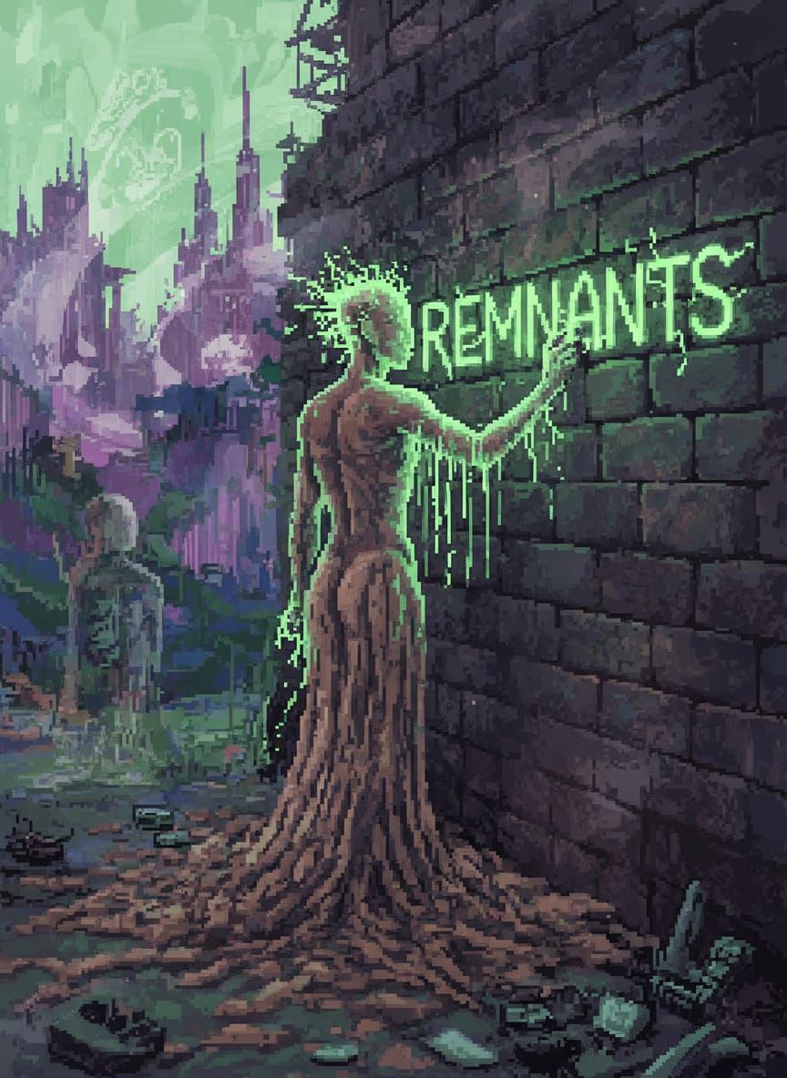 Neon Figure Etching Glowing Words in Pixel Art