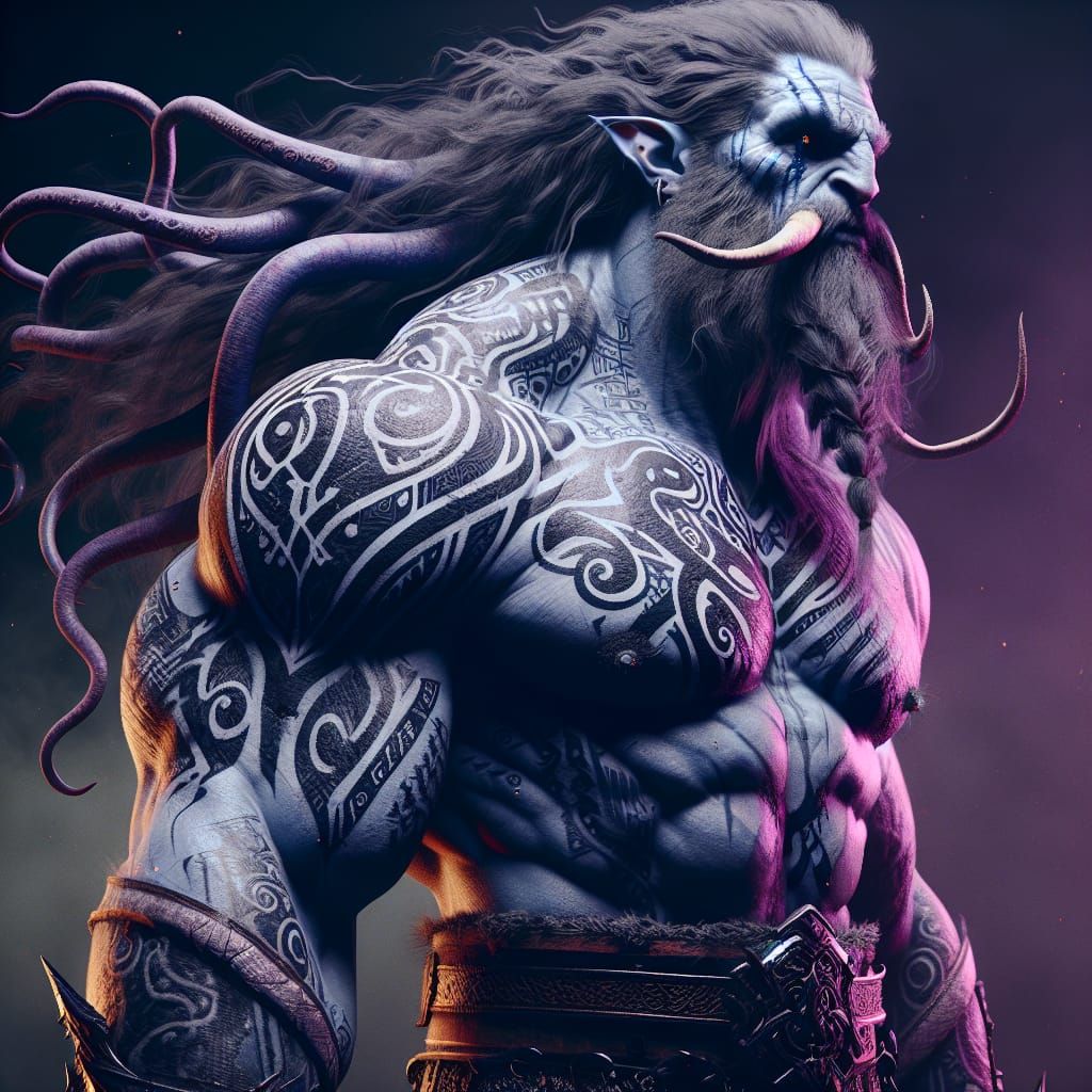 Goliath Barbarian with Cthulhu-Inspired Tentacle Tattoos