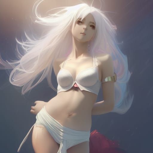 Anime Girl with White Hair, Detailed Digital Art