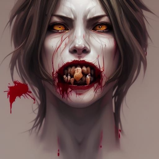 Wolf Girl Zombie Portrait with Blood Details