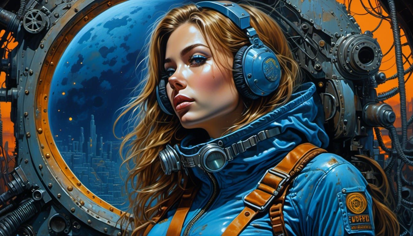Woman in Blue Vault Suit Under Blue Moon