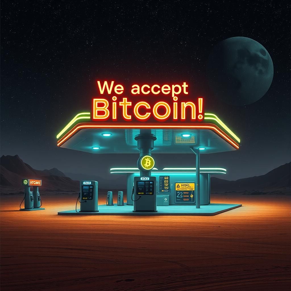 Futuristic Alien Gas Station Accepting Bitcoin