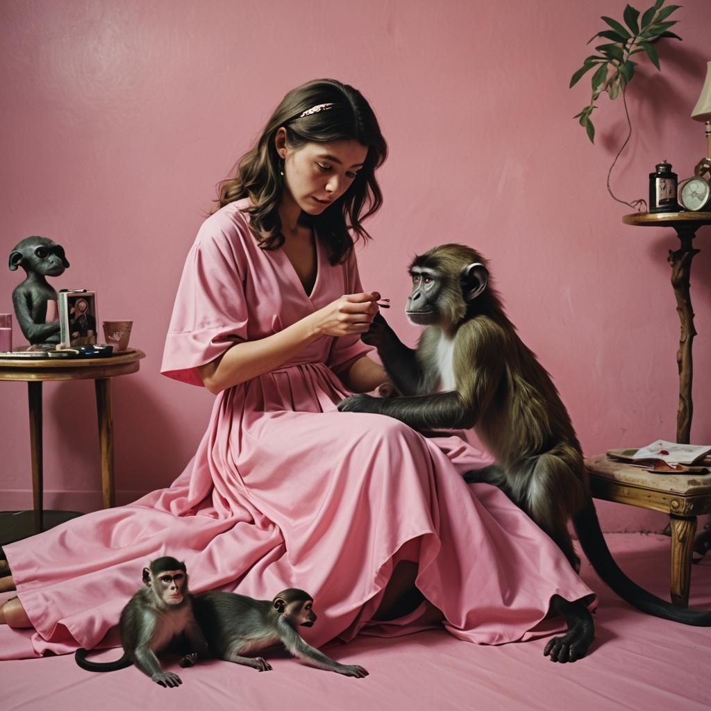 Monkey's Pink Pedicure: A Cinematic Still