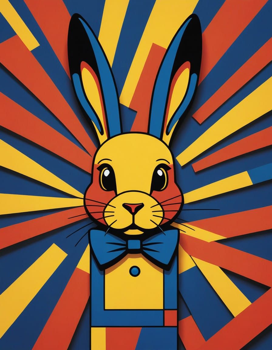 Surreal Pop Art Rabbit in Bold, Retro Style