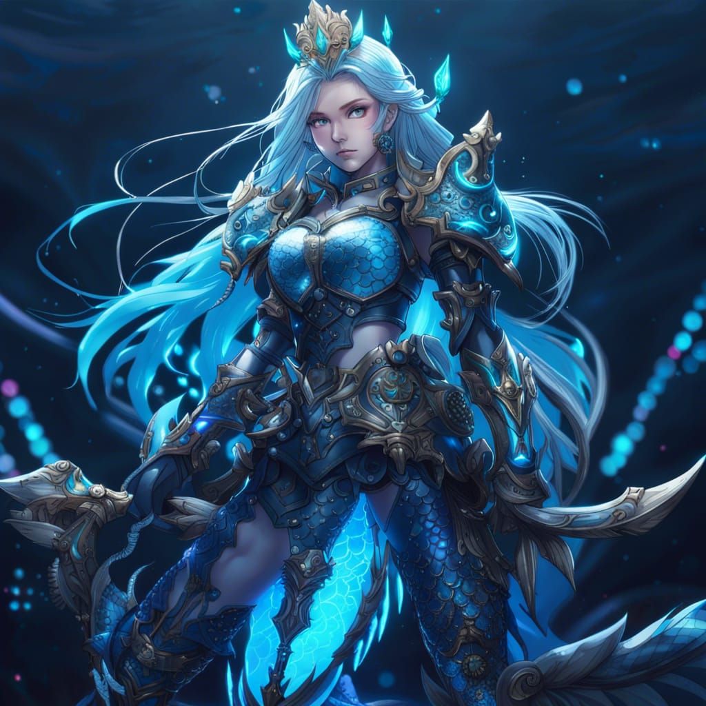 Armored Mermaid Warrior with Neon Accents