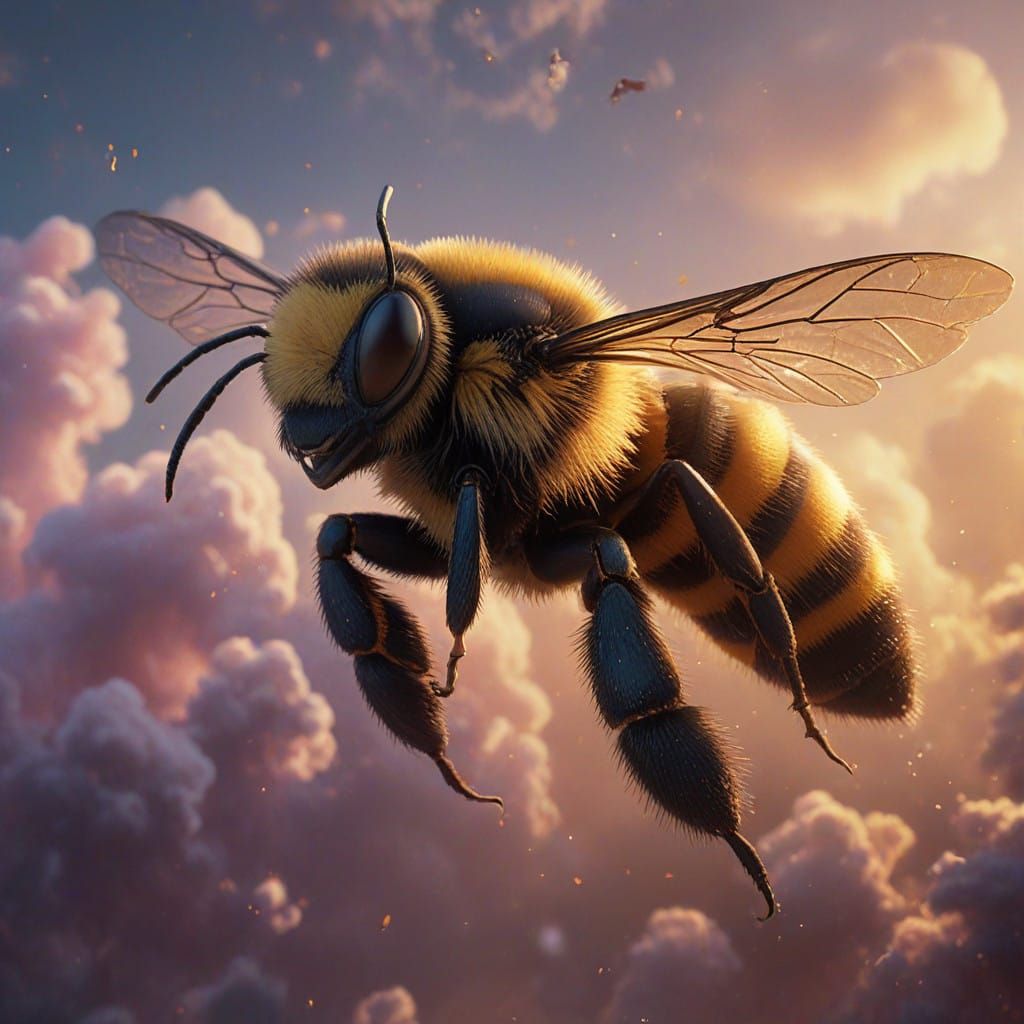 Surreal Bumble Bee in Dreamlike Cloudscape, Fantasy Concept ...