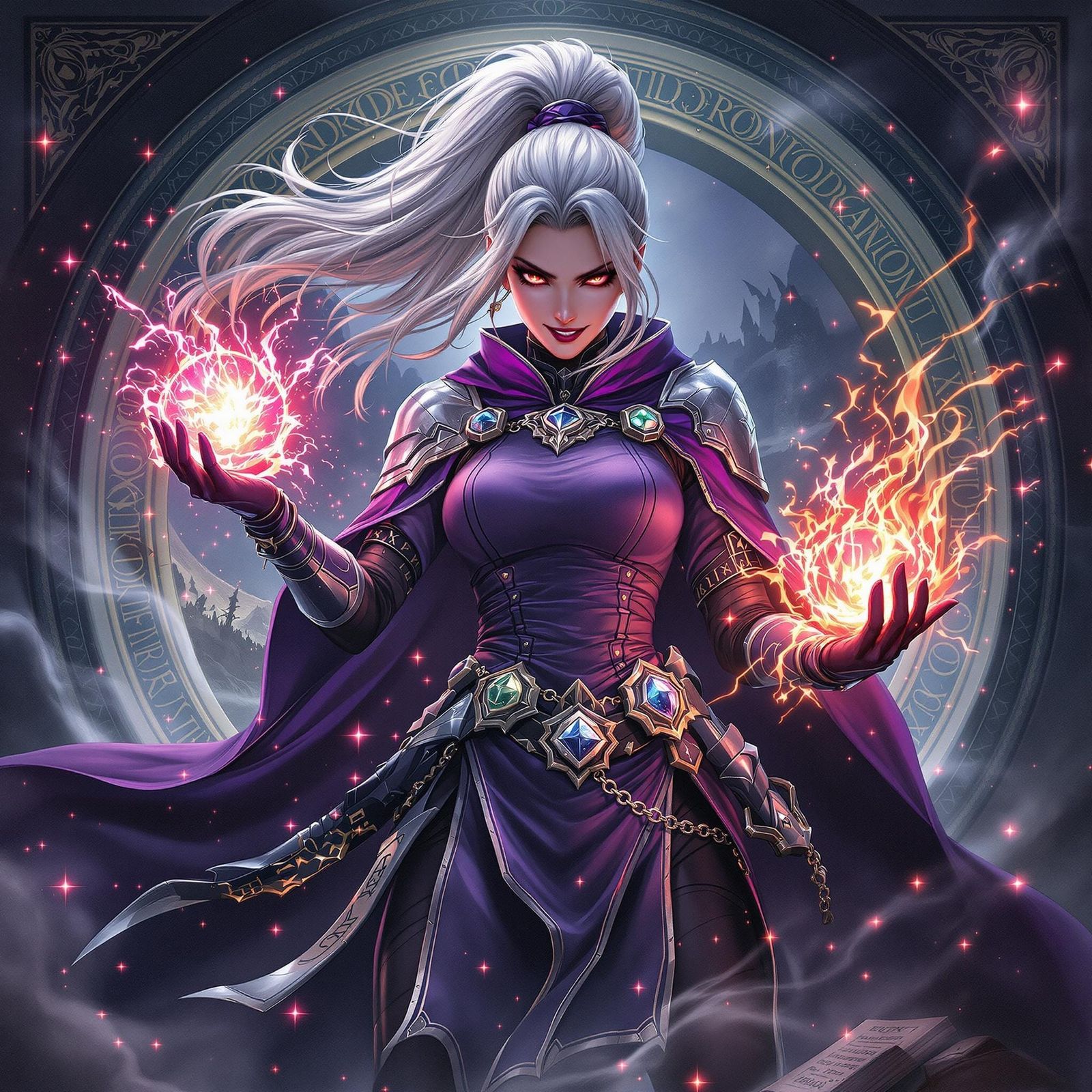 Cyberpunk Warrior Witch Unleashes Magical Fury