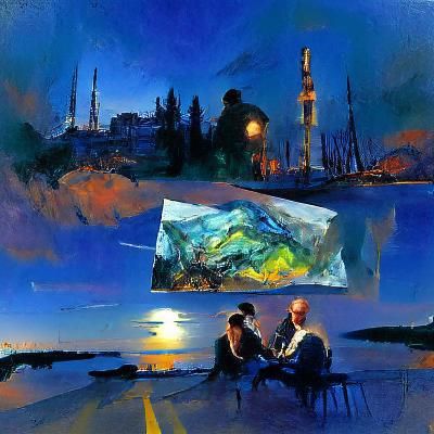 Nocturnal Lovers Under a Blue Dusk Sky as Impressionist Pain...