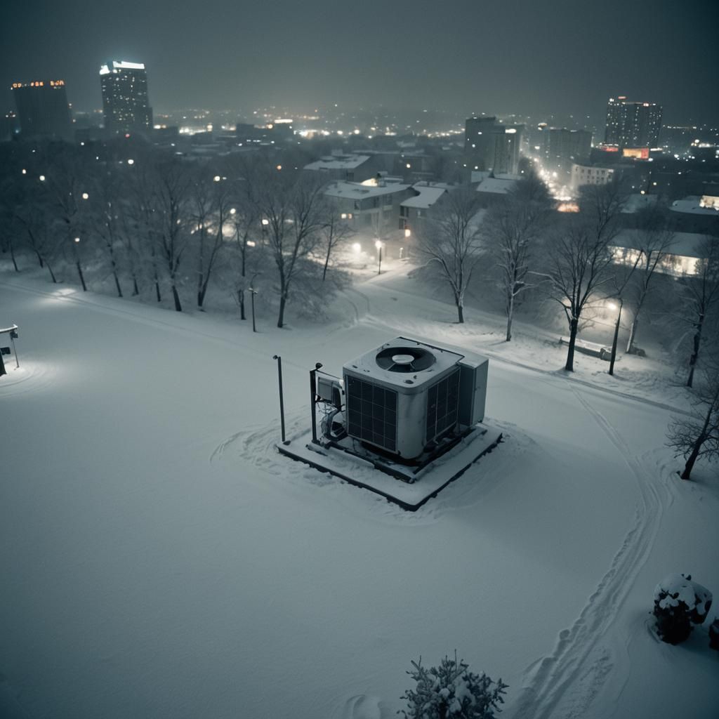 Aerial X-Ray of Snow-Covered Air Conditioner