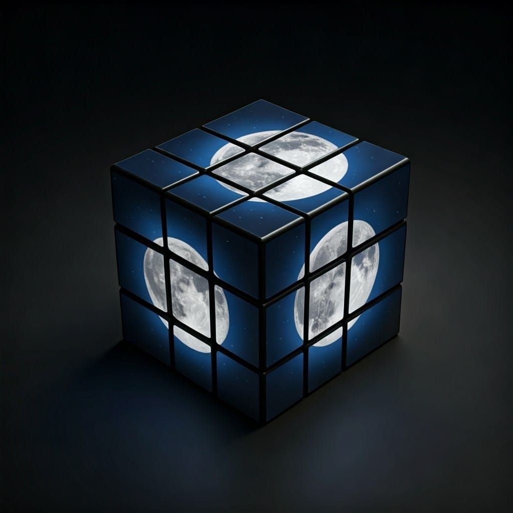 Surreal Moonlit Rubik's Cube in Hyper-Realistic 4K