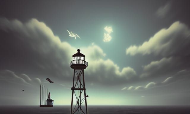 Flying Lighthouse in Photorealistic Concept Art