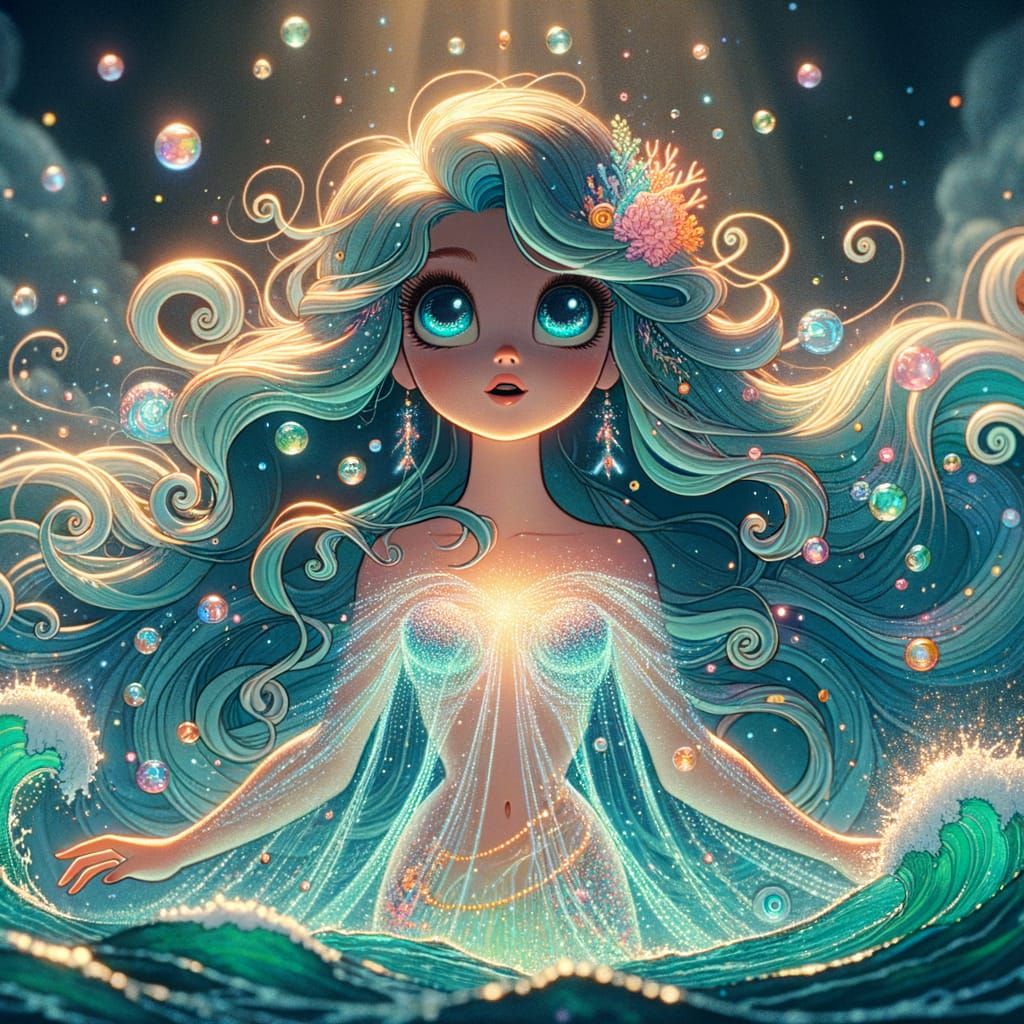 Poseidonia: Greek Sea Goddess in Classical Animation Style