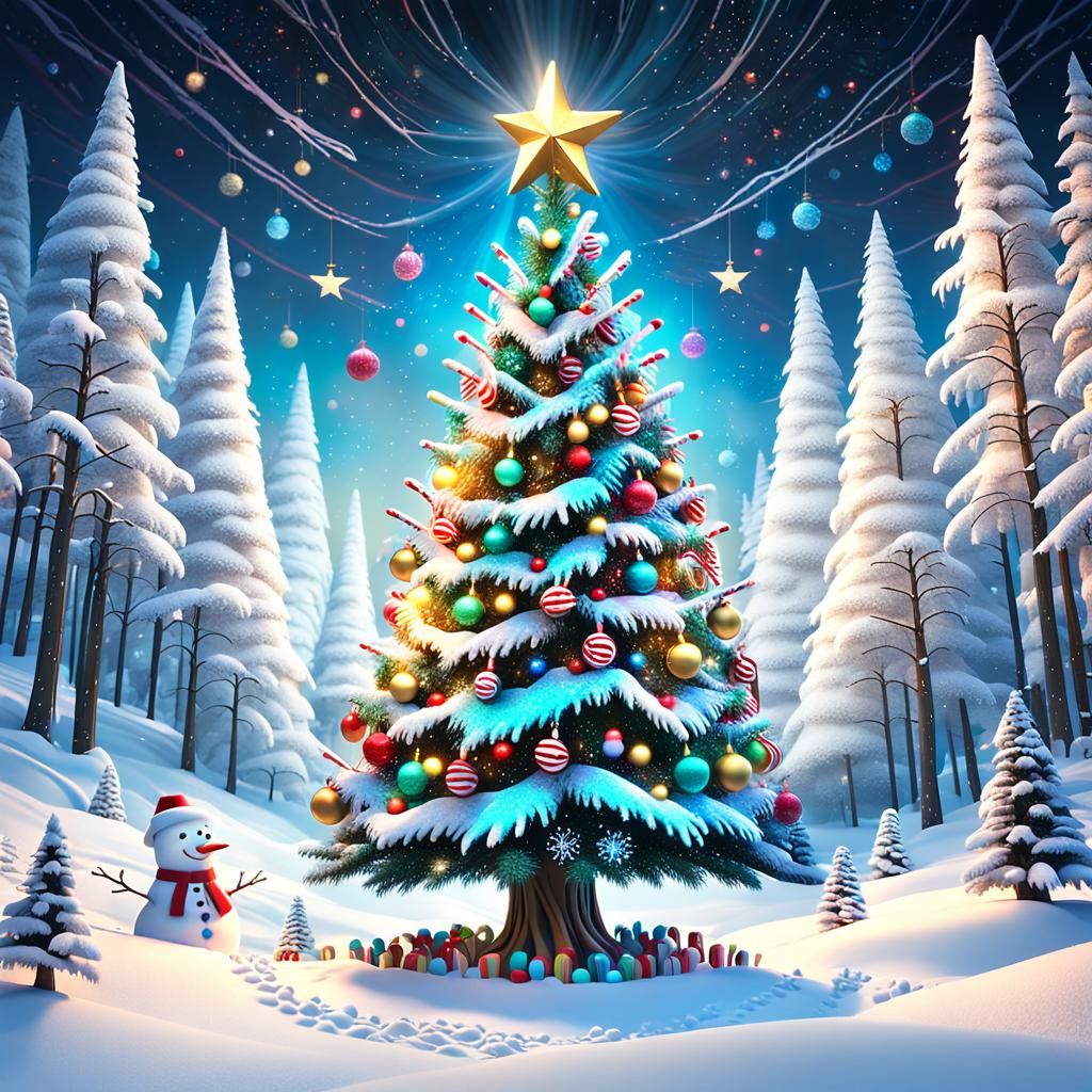 Festive Christmas Tree in Winter Wonderland
