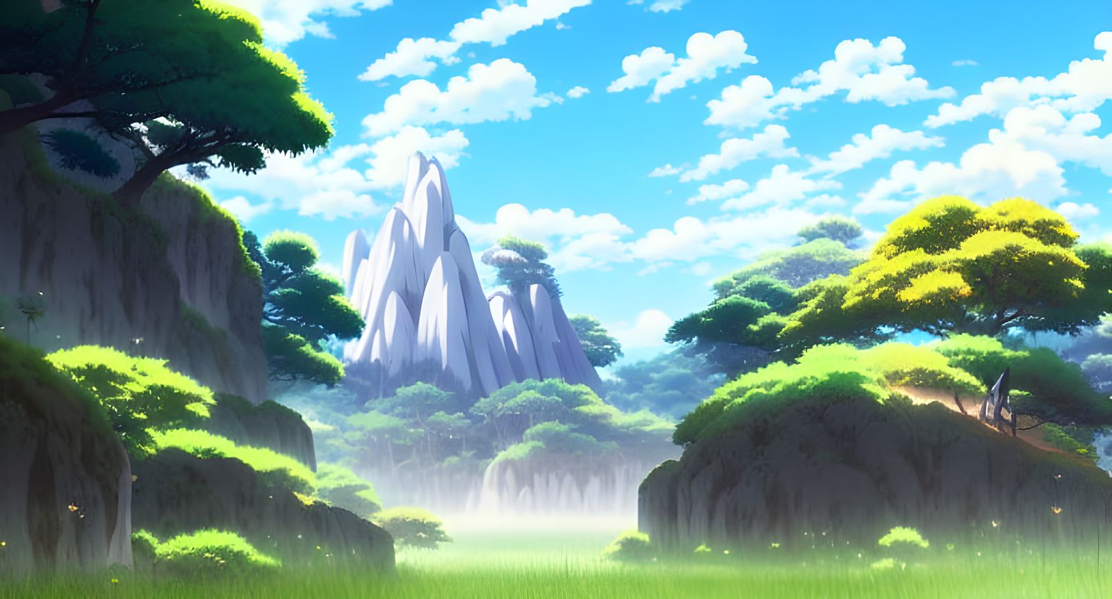 Anime Plains with Magical Animals in Ghibli Style