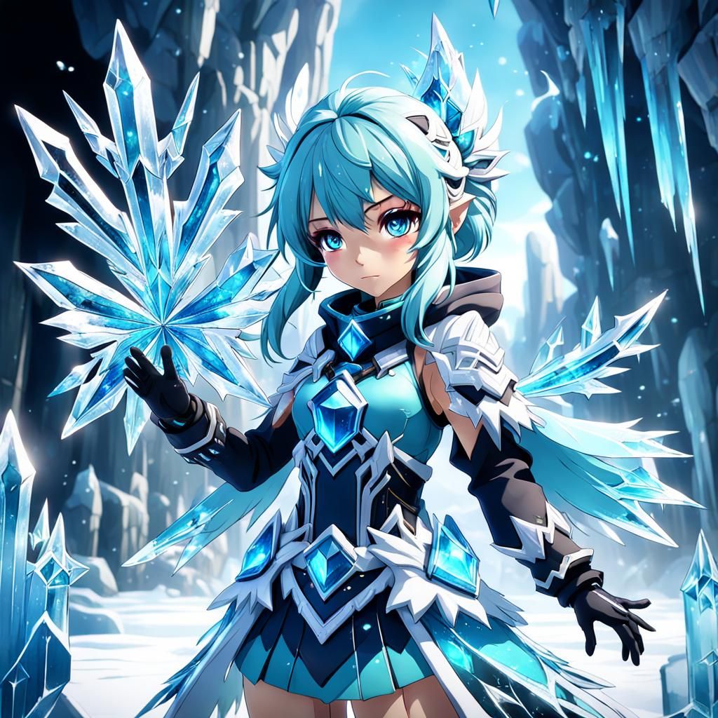 Anime Ice Crystal Girl in Detailed Matte Painting
