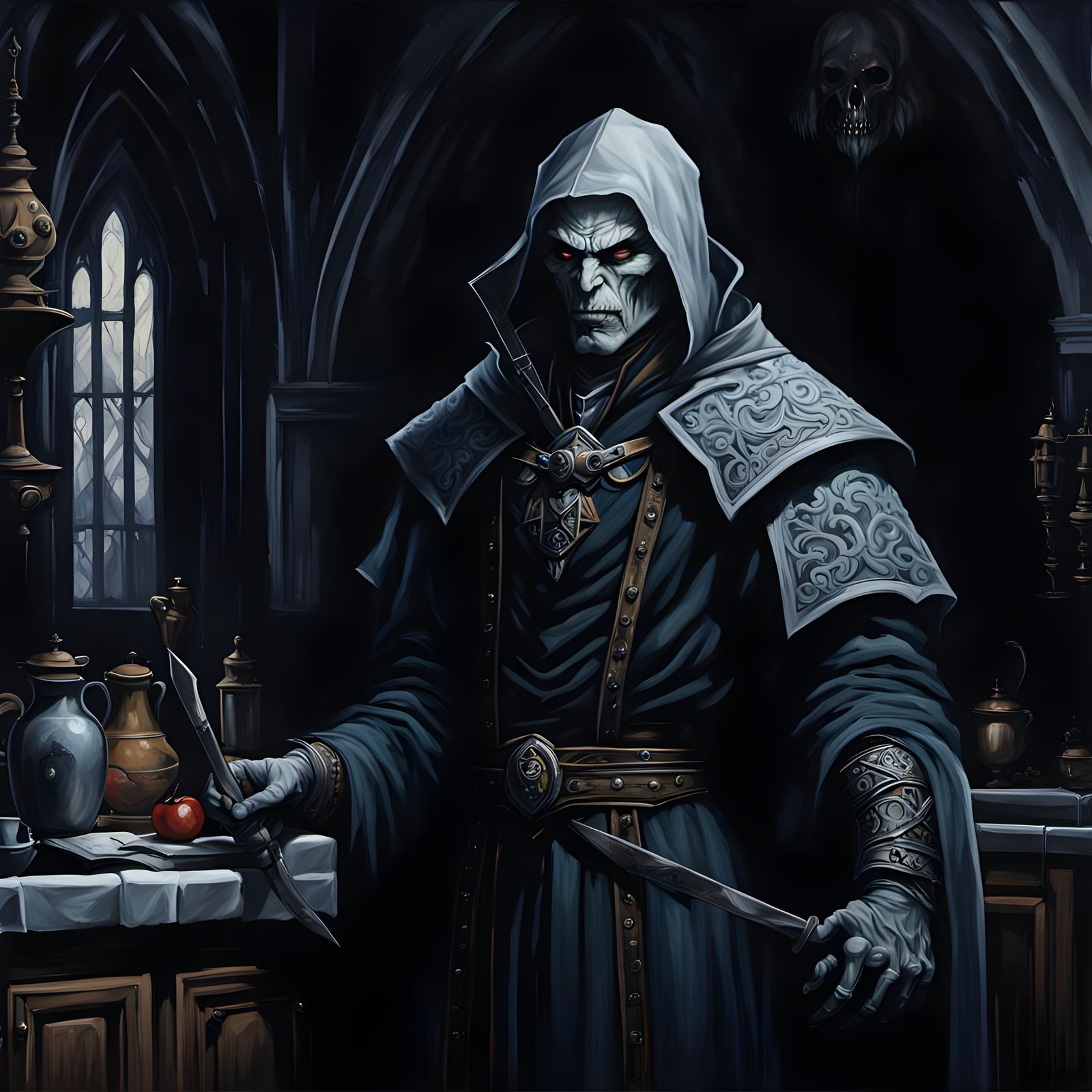 Gothic Horror in a Castlevania Kitchen, a Monochromatic Mast...