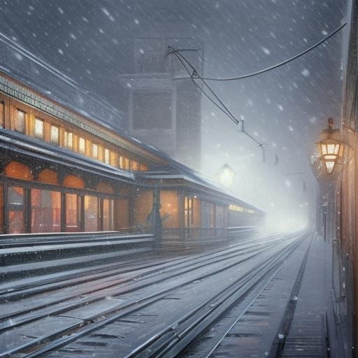 New York Train Station in Winter, Hyperdetailed Concept Art