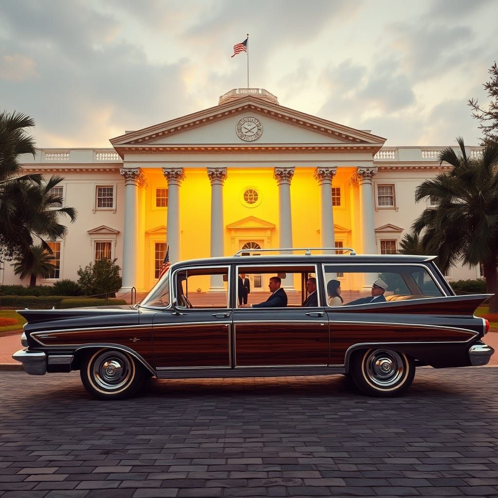Vintage Presidential Station Wagon Departs Alabama State Hou...