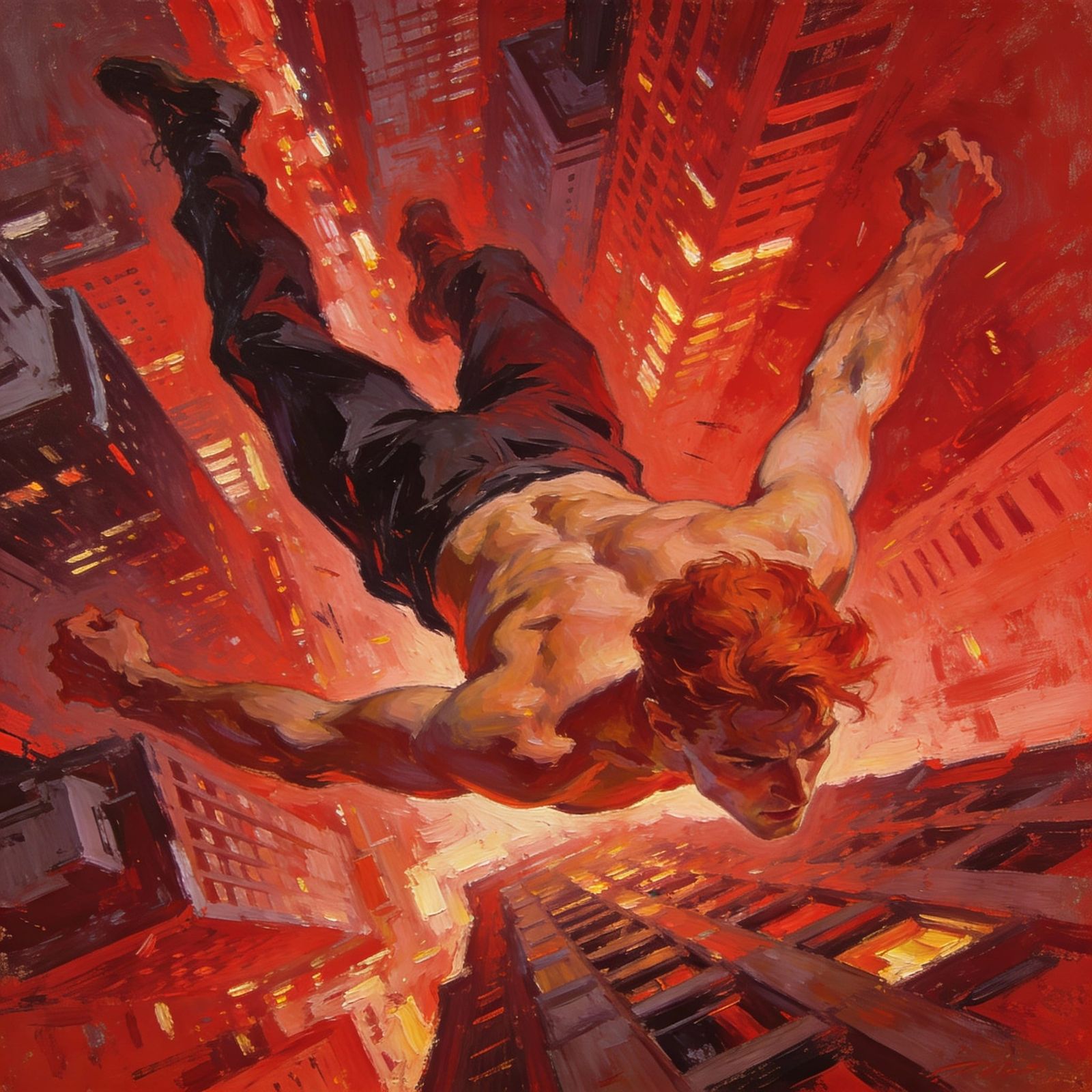 Impressionist Scene: Jimmy Olsen Falling from Skyscraper