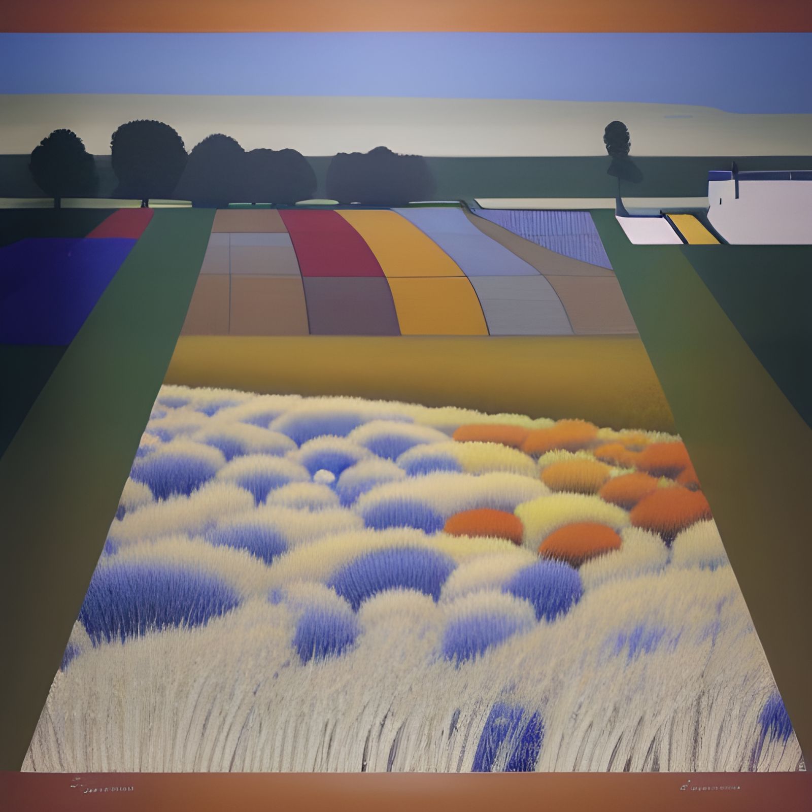 Colorful Coastal Plain Landscape with Hedge Maze