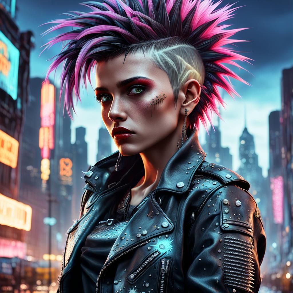 Punk Rock Woman Portrait in Surreal Style