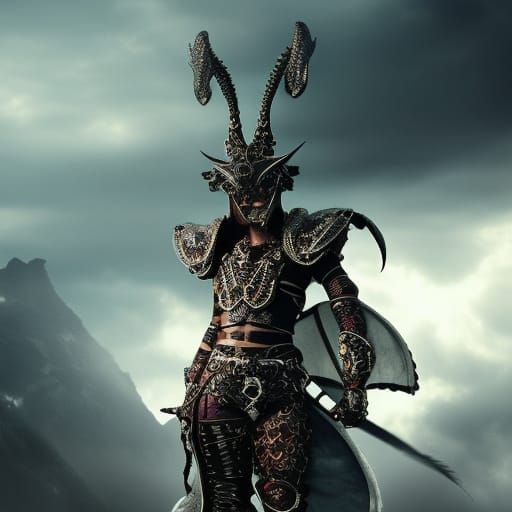 Neon Dragon Warrior in Studded Leather Armor