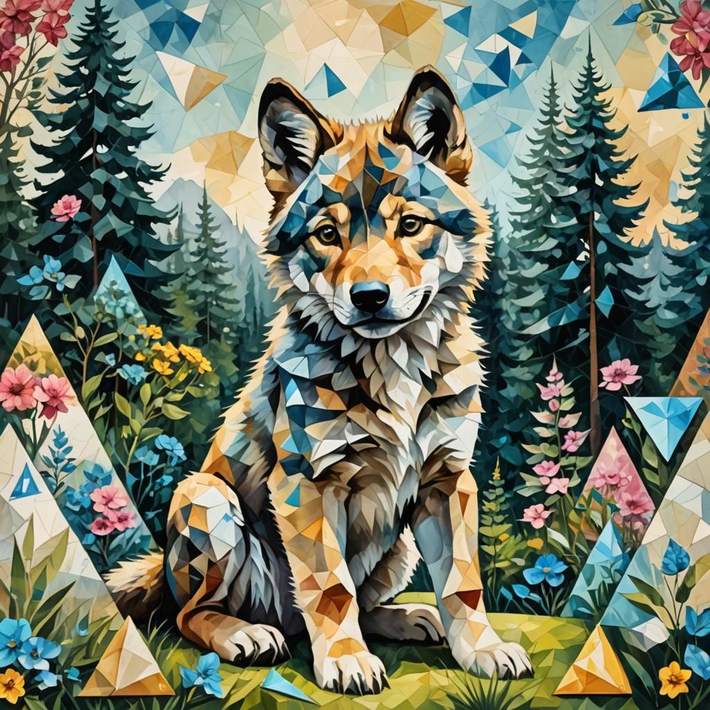 Triangular Wolf Puppy in Surrealist Style