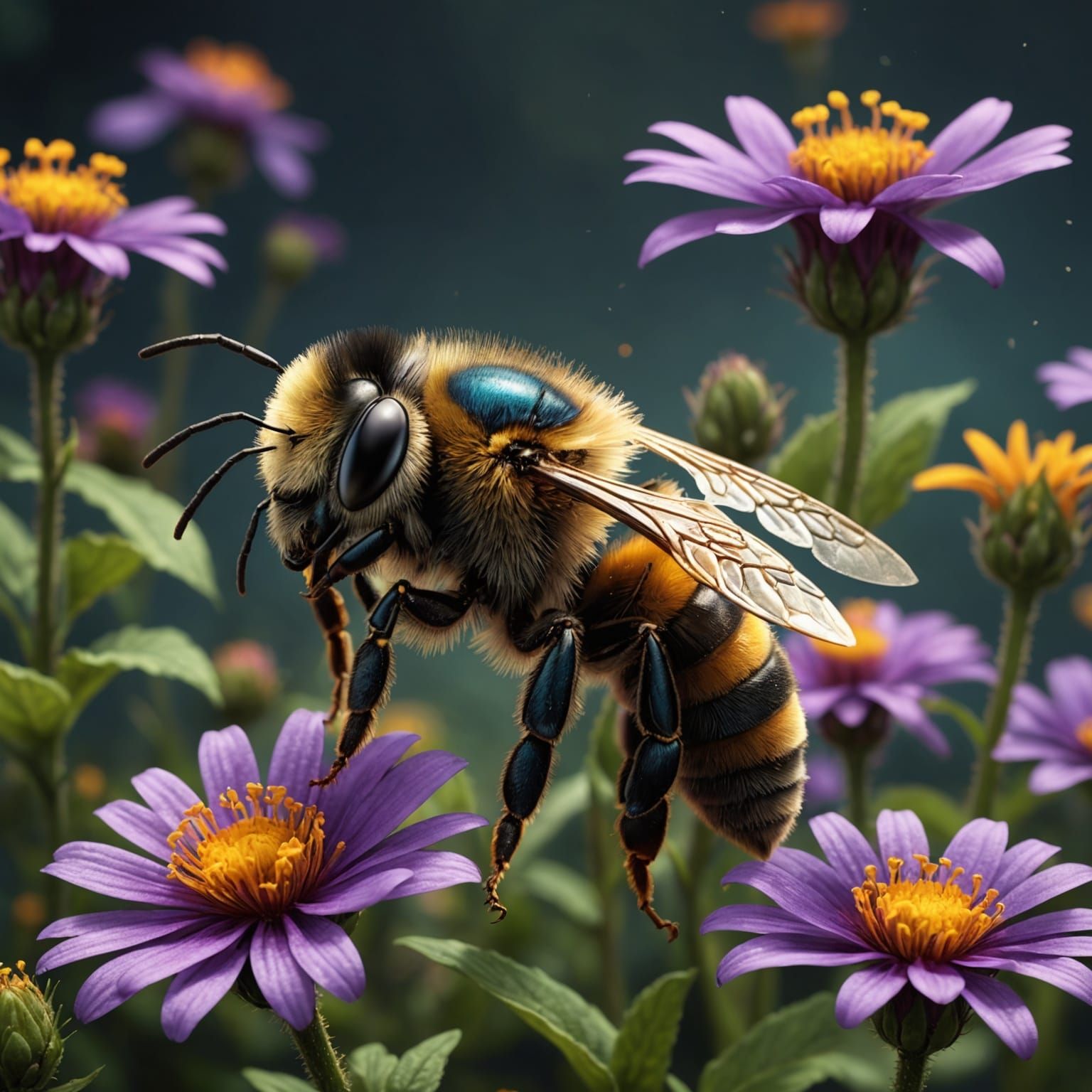 Bee on Flower: Detailed Matte Painting