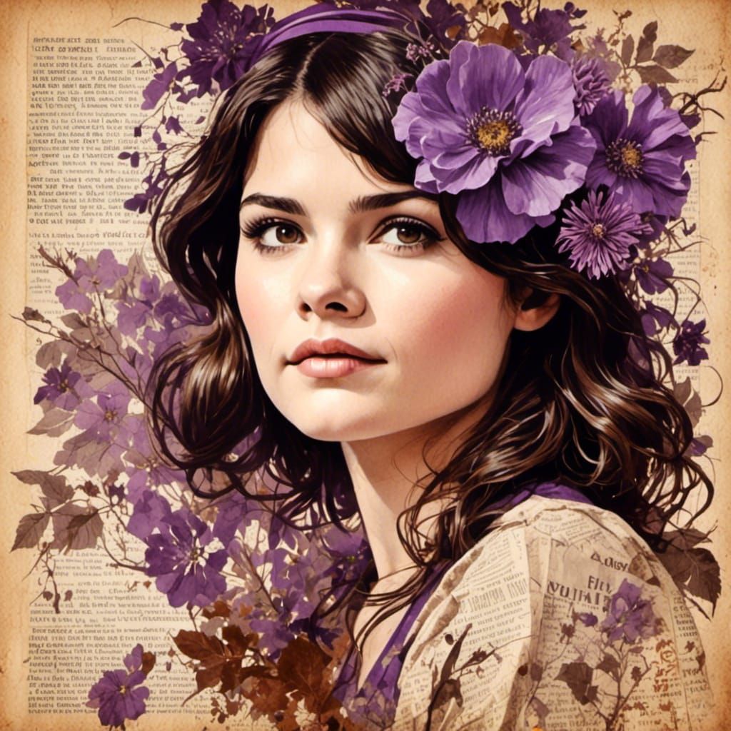 Vintage Collage Art Portrait of a Young Woman