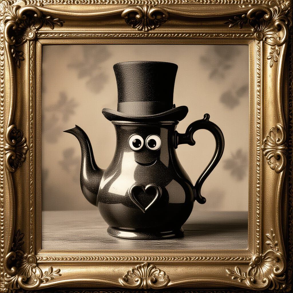 Heart-Shaped Vintage Photo of Happy Coffee Pot