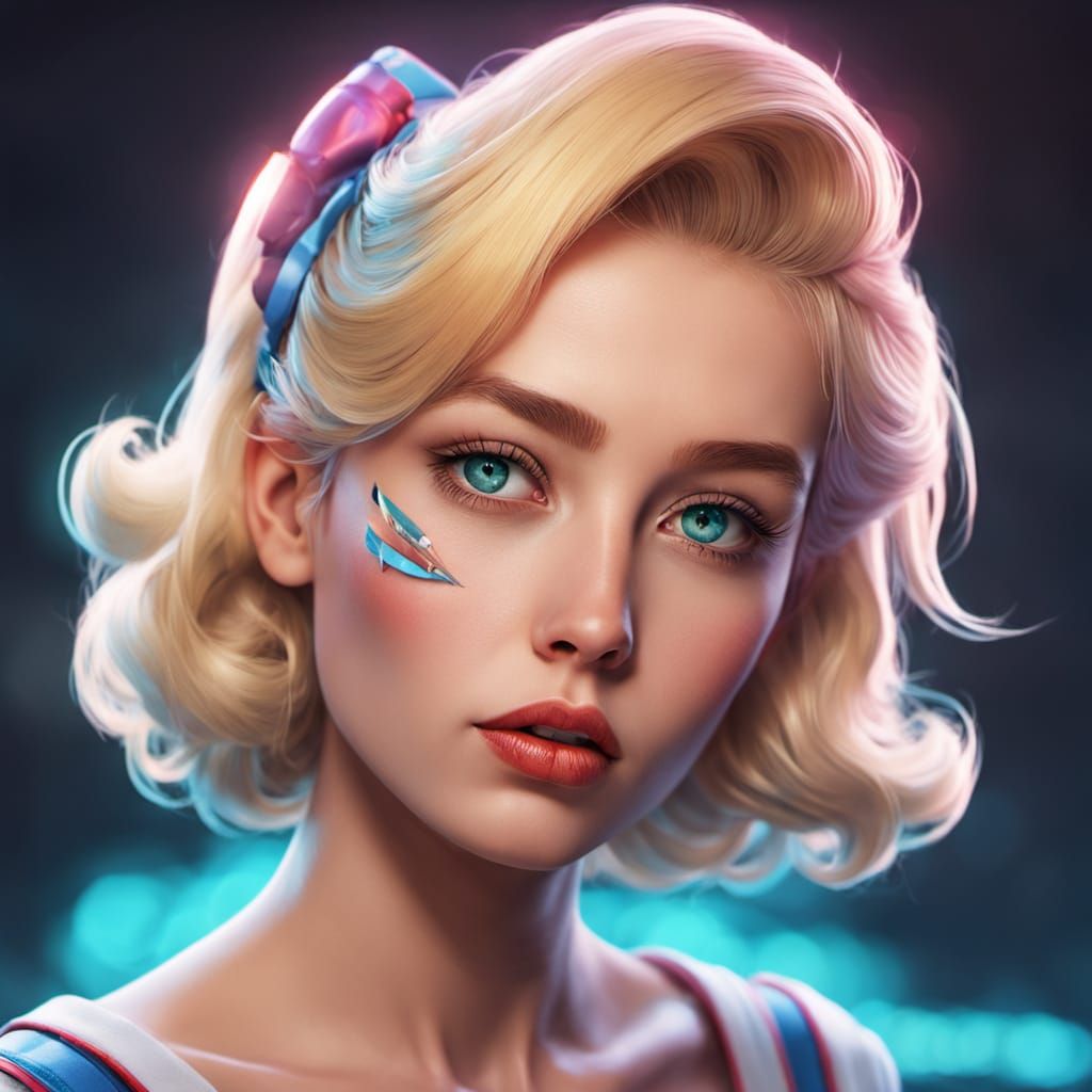 Anime Portrait of 1950s Pin-Up Woman in Pastel Colors