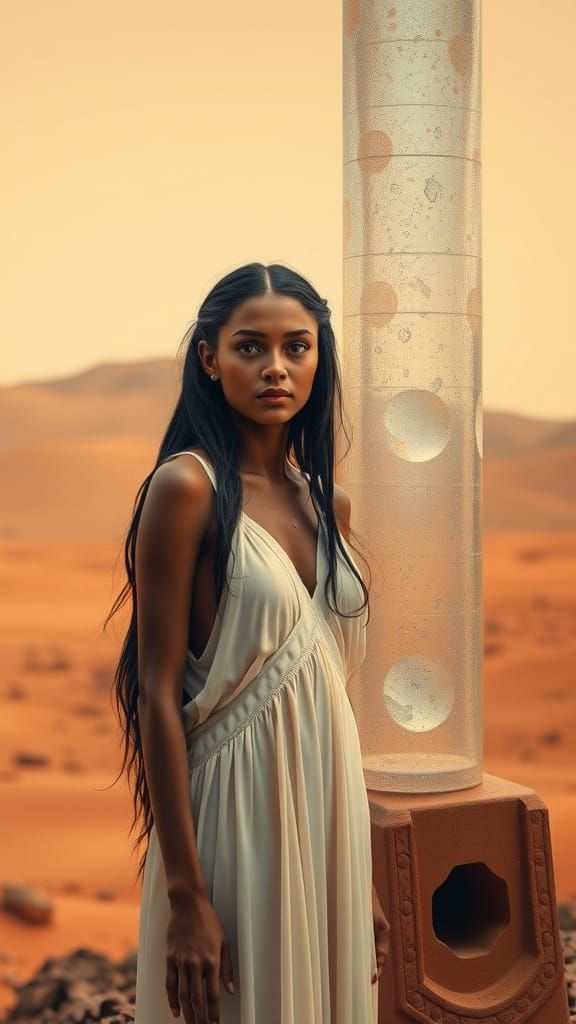 Martian Woman with Golden Eyes on Red Sands