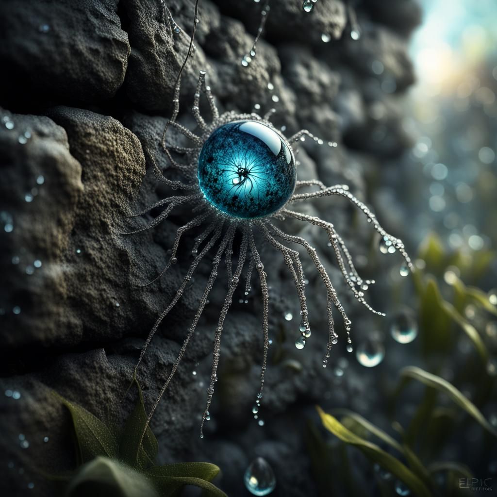 Bioluminescent Eyeball Plant Growing in Stone Wall