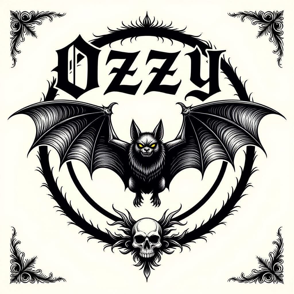 Stylized Bat with Gothic Font Tattoo Art