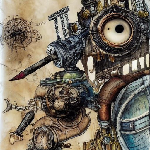 Steampunk Grunge Scribbles in Pen, Ink, and Watercolor