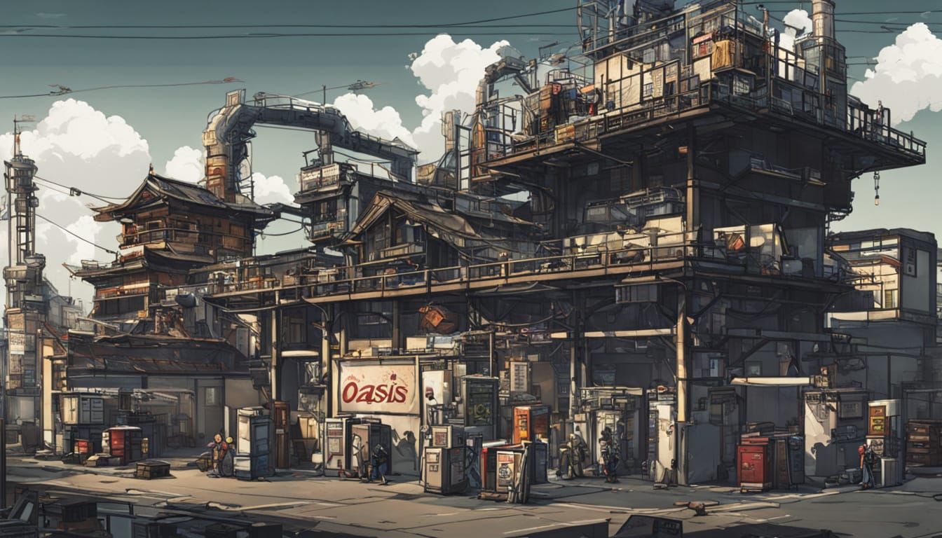 Surreal Industrial Oasis with a Geisha