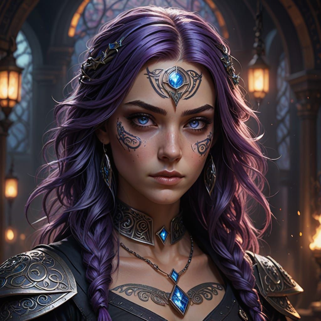 Runic Tattooed Superhero Girl in Sorceress Costume